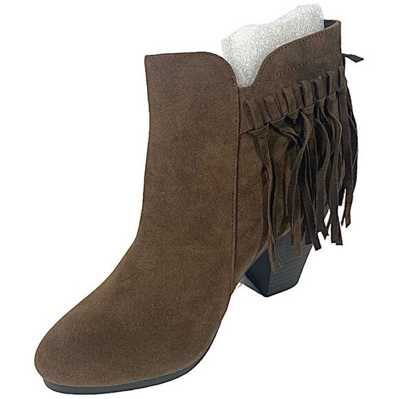 Breckelles Women’s Faux Suede Brown Fringed Ankle Bootie 7.5 M Stacked Heel - Picture 2 of 7